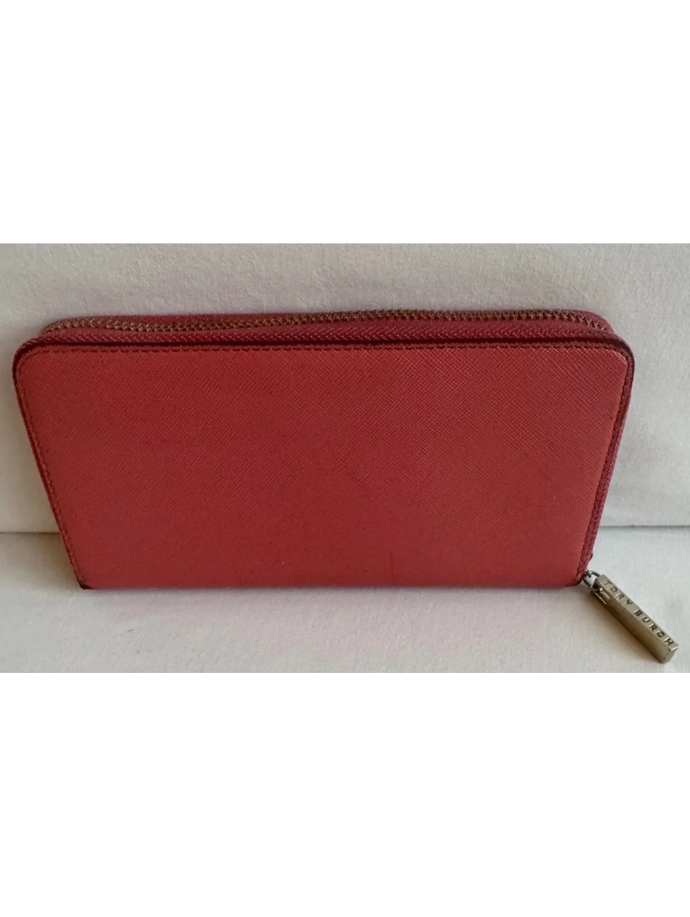 Tory Burch T80 Pink Saffiano Leather Zip Around Continental Wallet Gold Logo